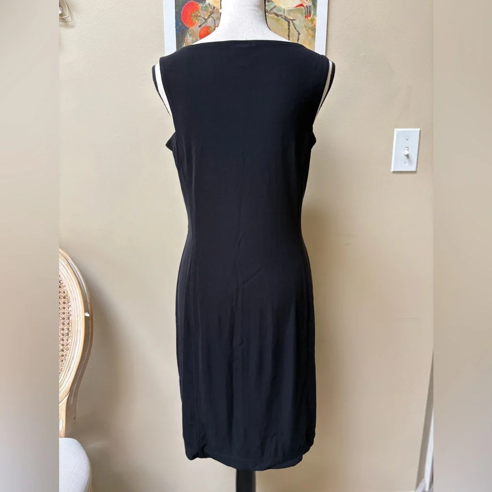 VINTAGE Classic Black LBD Stretch Midi Dress - Picture 4 of 7